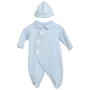 Unbranded Teddy Sleepsuit and Hat, Blue, Newborn