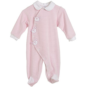 Unbranded Teddy Stripe Velour Sleepsuit, Pink, 3-6 Months
