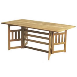 This gateleg teak table seats up to eight and can be cunningly folded away to an easily storable