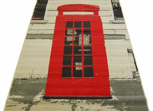 This fantastic rug incorporates a quirky. retro. telephone box design. Extremely hardwearing. this rug is suitable for all areas of the home. 100% polypropylene. Non-slip backing. Clean with a sponge and warm soapy water. Size L110. W60cm. (Barcode E