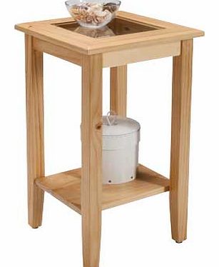 This telephone table is solid pine with a glass top. Sturdy construction and an extra shelf give you a great value. practical product. Size H57. W30. D30cm. 1 undershelf. Weight 3.13kg. General information: Packed flat - 1 person recommended. EAN: 60