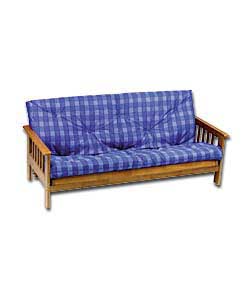Tennessee Natural Futon with Blue Check Mattress