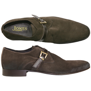 A Modern Monk style shoe from Jones Bootmaker. Features working strap with brass coloured buckle ove