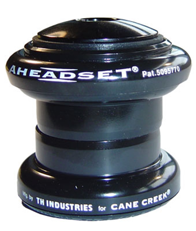 Conventional threadless headset. Forged steel cups, 5/32" x 20 caged ball bearings and steel