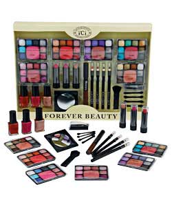 Contains 6 color compacts including eye shadows and blushers, 3 nail varnishes, 3 lip sticks, 1 masc