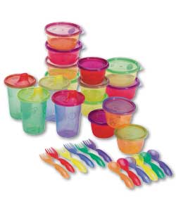 Includes: 4 spill-proof cups 10oz - easy sip spout design. 6 snack cups - 4 oz size is perfect for