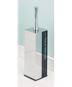 Stainless steel and chrome finish toilet brush and holder with black smoked glass container and
