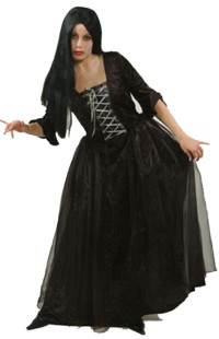 This sumptuous black dress makes a great Halloween Gothic impression but also works as a Pirate