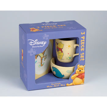 A great gift for Winnie the Pooh fans. A three piece set comprising of a mug bowl and plate
