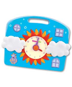 Use the windows on the clock to teach children how to tell the time with clock dial, slide open the