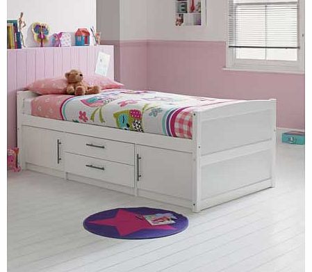 With 2 drawers and 2 cupboards. this Tilly 2 Drawer Single Cabin Bed is perfect if you are looking for somewhere to store toys without taking up a lot of space. This fresh white bed requires a 3ft shallow mattress. Part of the Tilly collection. Cabin
