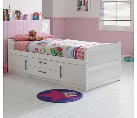 With 2 drawers and 2 cupboards. this Tilly 2 Drawer White Cabin Bed with Bibby Mattress is perfect if you are looking for somewhere to store toys without taking up a lot of space. This modern white bed comes with an open coil. medium feel Bibby mattr