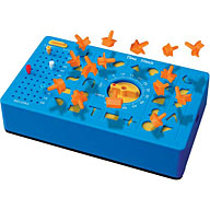 A frantic wind-up beat-the-clock game. All the shaped plastic pieces must be inserted into the corre