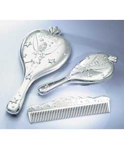 Tinkerbell Silver Plated Brush- Comb and Mirror Set