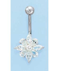 Titanium Cubic Zirconia Flower Body Bar