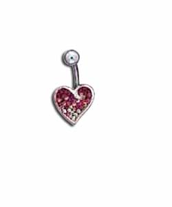 Titanium Pink Crystal Set Heart Body Bar