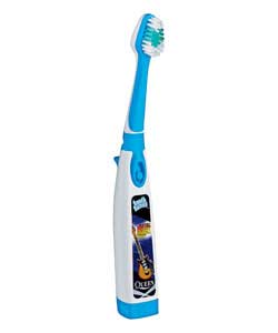 Toothbrush plays music whilst you brush. 2 minute music timer. Includes button cell battery non-repl