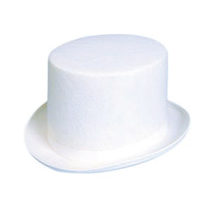 White, felt top hat. Can also be bought in black