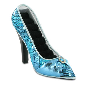 Unbranded Topez Blue Sequin Stiletto Shoe Ring Holder