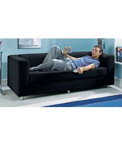 This modern space saving sofabed has a fashionable box shape, complemented by silver coloured metal 