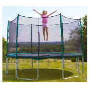 This quality trampoline is a large 12ft size, complete with safety surrounds.  The frame made from g