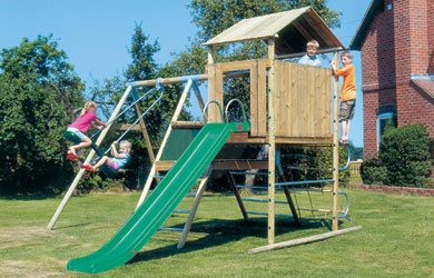 Tower and Swingset with a relatively compact footprint!