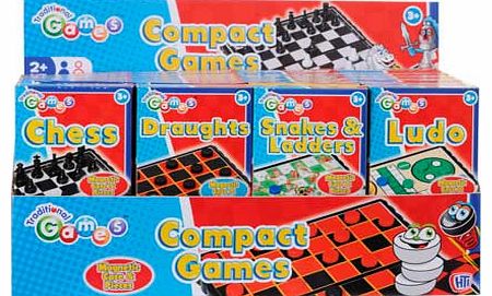 This Traditional Compact Games set features 4 classic board games that offer you hours upon hours of family fun! Featuring chess. draughts. snakes and ladders. and ludo. this set is a fantastic buy! Pieces tidy away into a neat and compact carry case