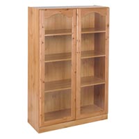 Traditional Solid Pine Style Bookcase with Double Glass Doors