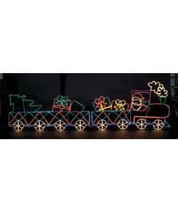 Multi-coloured and flashing 40m mini rope light on metal silhouette.230V.3m lead from plug.Size