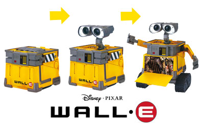 When Wall-E goes to sleep every night he transforms himself up into a little box and every morning h