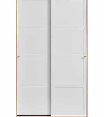 A complete bedroom range in an oak carcase with white PVC fronts. The modern panel door design is complete with chrome barrel handles. This sliding wardrobe offers practical storage Part of the Trend collection Size H191. W100. D60cm. 2 hanging rails