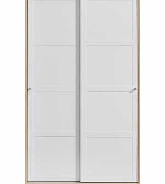 A complete bedroom range in an oak carcase with white PVC fronts. The modern panel door design is complete with chrome barrel handles. This sliding wardrobe offers practical storage Part of the Trend collection Size H191. W100. D60cm. 2 hanging rails