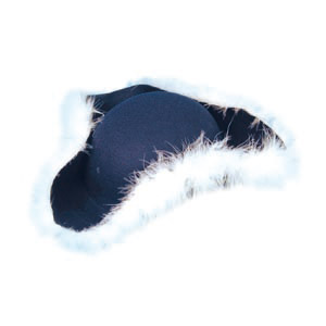 Tricorn hat, blue with marabou trim