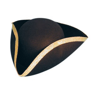 Tricorn hat with gold trim, black felt