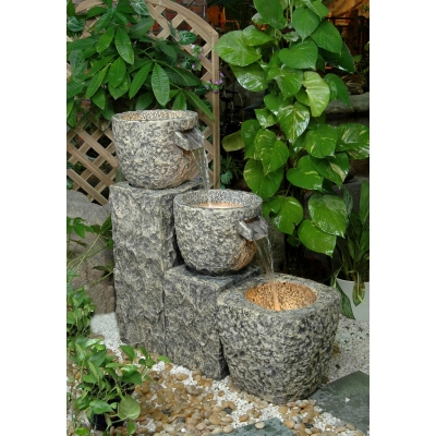 Unbranded Triple Bowl Granite Column Water Feature