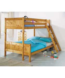 Unbranded Triple Bunk Bed Frame with Sprung Mattress - Pine