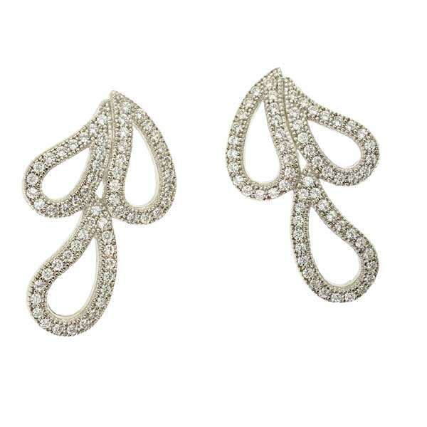 Unbranded Triple Petals Sterling Silver Earrings with CZ