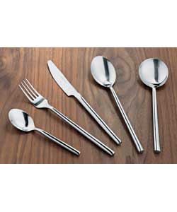 8 place settings in polished stainless steel. Set contains 8 table knives, 8 table forks, 8 table sp