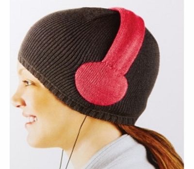 Tuned-In Knitted Beanie Hat with built in Headphones - Pink DesignIntroducing a cool knitted beanie hat with a difference - there are headphone speakers built directly into the hat.This particular hat has a pink knitted headphone design stitched dire
