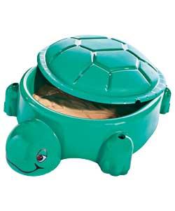 Turtle shape sandpit/pool and lid, made from sturdy injection moulded plastics. Size (H)34, (W)83,
