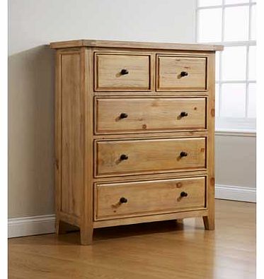 Each item in the Tuscany range has been beautifully designed and is handcrafted from New Zealand pine to give a distinctive finish. Part of the Tuscany collection Size H126. W105. D45cm. Wood. 5 drawers with metal runners. Metal handles. Self-assembl