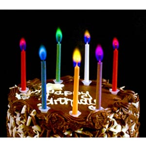Twelve Multi Coloured Flame Party Candles