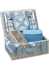 Unbranded Two Person Blue Tones Summer Picnic Basket, white wicker hamper