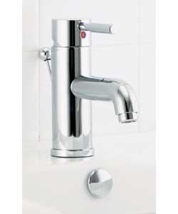 Chrome finish. Contemporary single lever pillar design. Fitted with a ceramic disc cartridge and