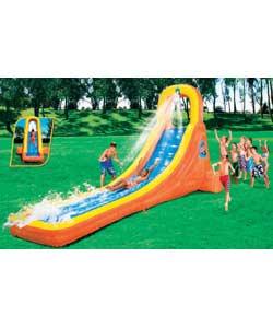 Ascend climbing wall, splash through the water arch, plunge down the water slide into the splash