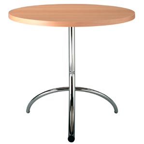 Beech veneer café style round table with chrome pedestal base