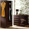 Contemporary range in a dark brown foil finish with metal drawer runners and silver metal bar handle