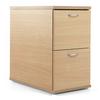 Two drawer wooden filing cabinet with steel runners, metal handles and is suitable for A4 and