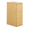 Three drawer wooden filing cabinet with steel runners, metal handles and is suitable for A4 and