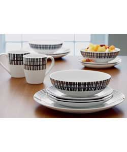 4 place settings. Set contains: 4 dinner plates, 4 side plates, 4 bowls and 4 mugs. Dinner plate dia